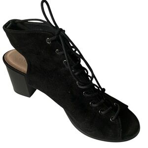 Bianco Sandals Open Toe Bootie Sandal Lace Up Festival Goth Black Block H2” 8